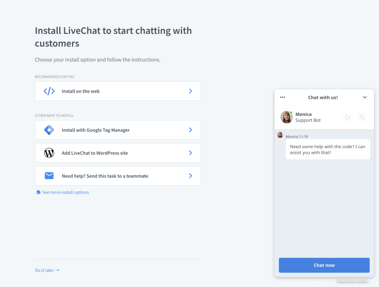 Chatbot setup screen