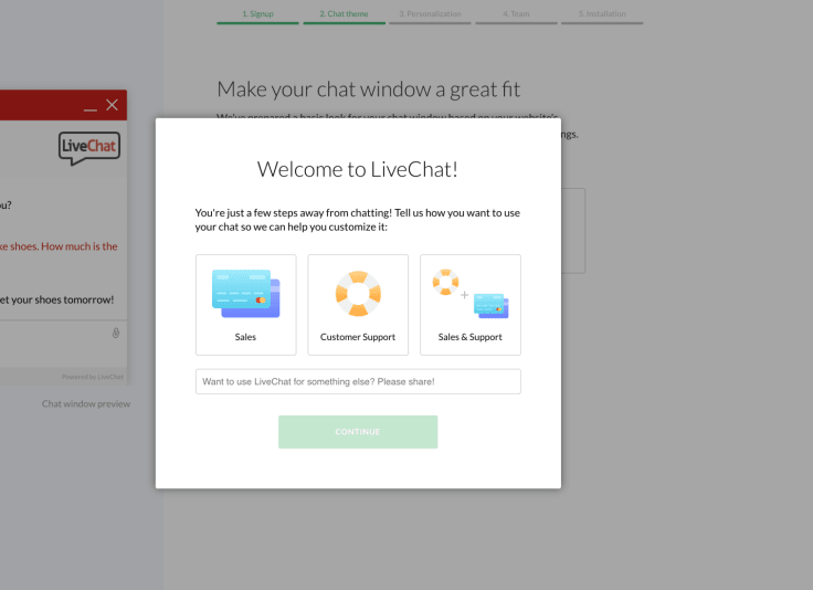 LiveChat installation screen