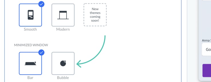 Chat widget configurator bar bubble