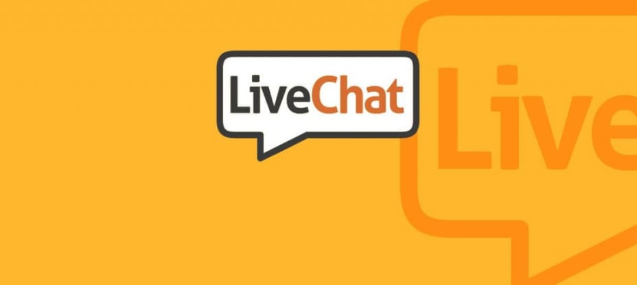 the LiveChat logo on an orange backround