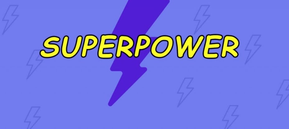 superpower and a thunder on a purple background