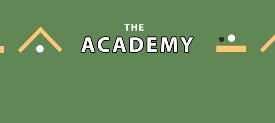 The chatbot academy logo and yellow blocks on a green background