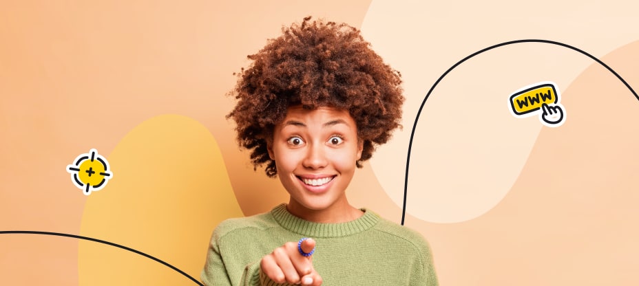 a young lady pointing at you