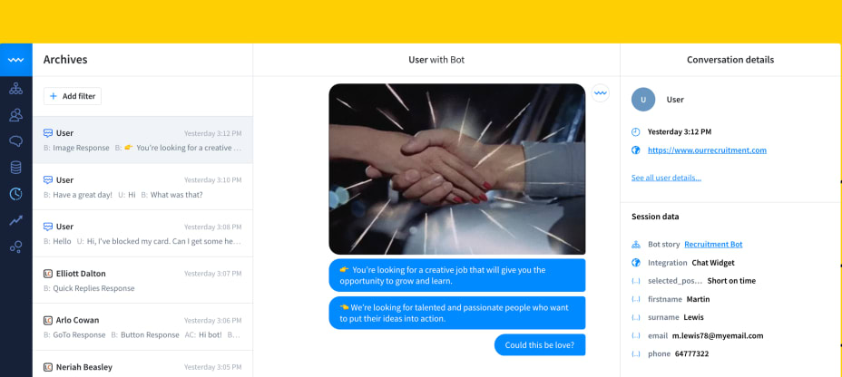 a chatbot dashboard on a yellow background