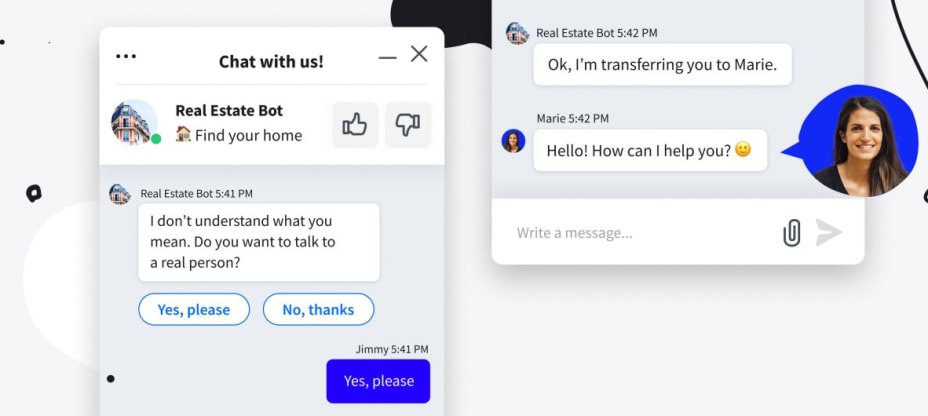 the chatbot transferring the chat to a LiveChat agents