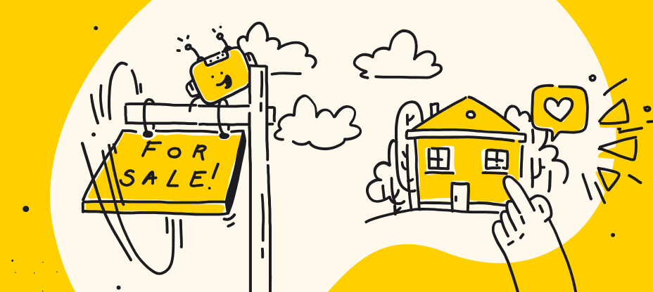 a real estate chatbot selling a house on a yellow background
