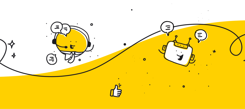 chatbots on a white and yellow background