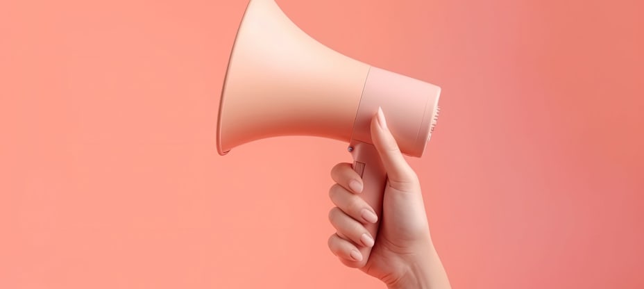 Illustration of hand holding megaphone, marketing and sales cone