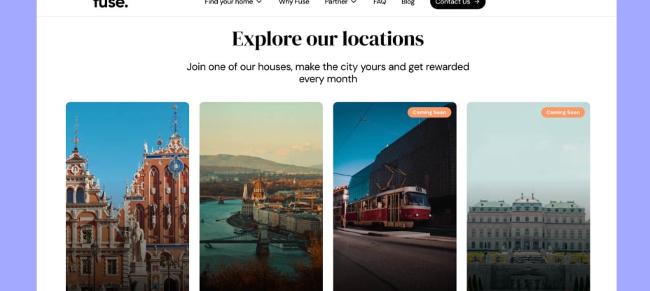 Fuse page showing student housing cities