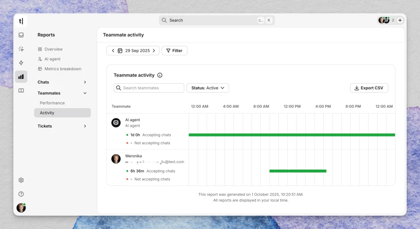 Teammate activity report