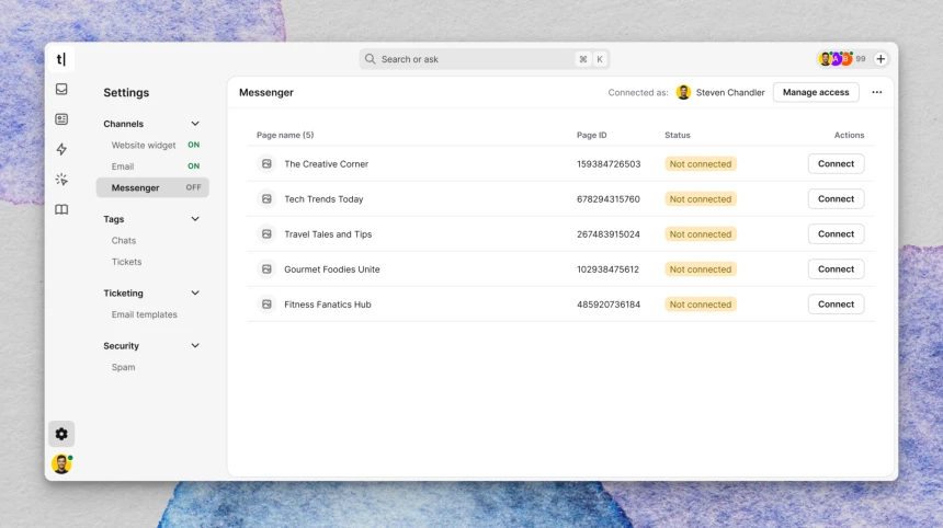Messenger channel configuration