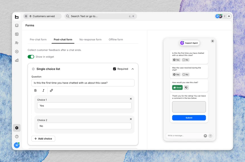 Post-chat form in Settings