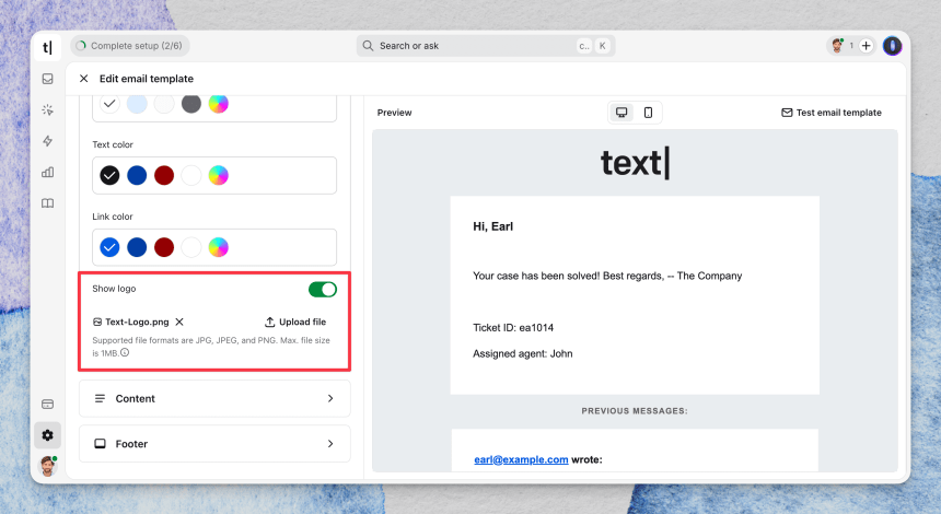 Custom logo settings
