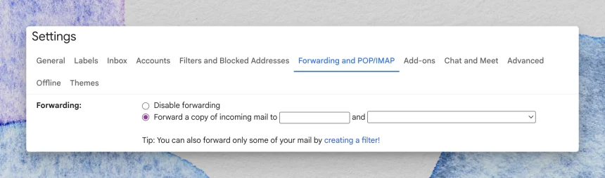 Gmail forwarding settings