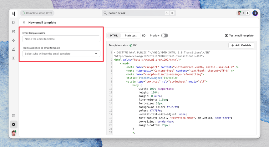 Template configuration