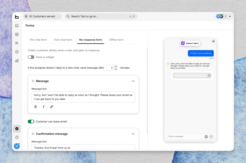 No-response form in Settings