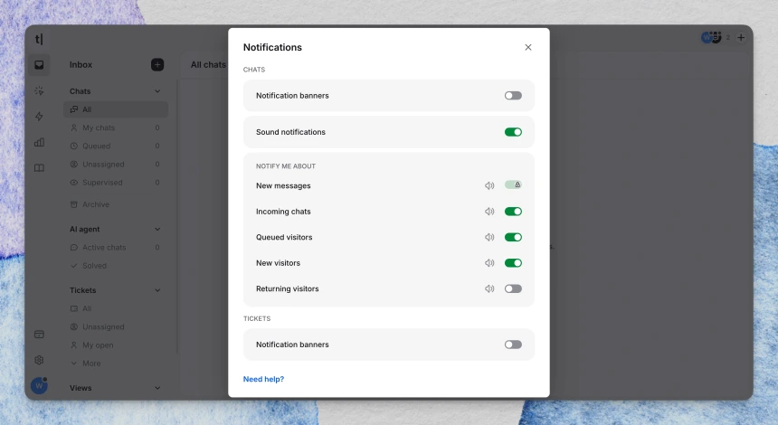 Notifications - available options