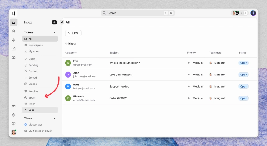 Archive, Trash and Spam folders