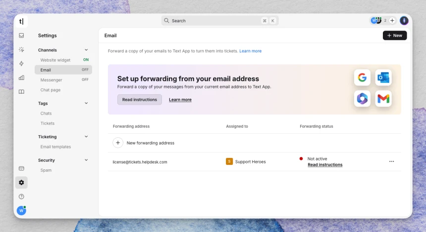 Setting up the email channel