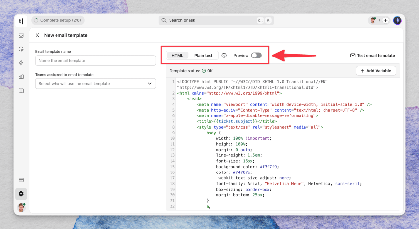 HTML email template preview