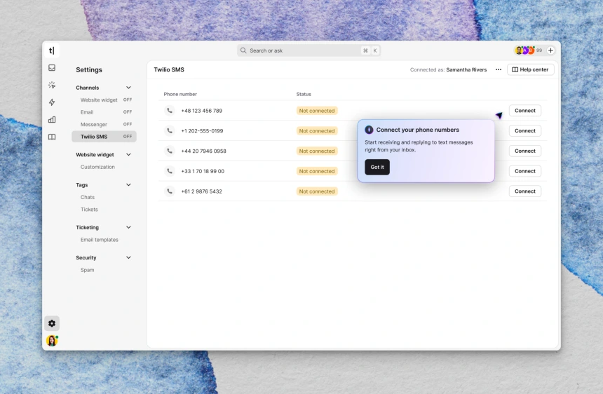 Twilio channel configuration