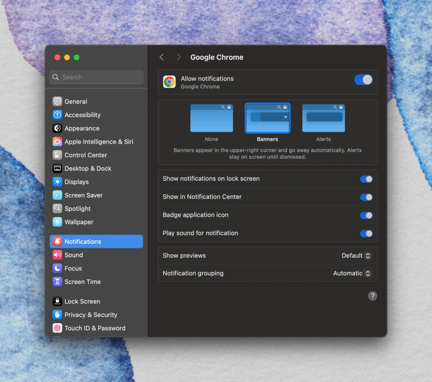 Notifications - system settings