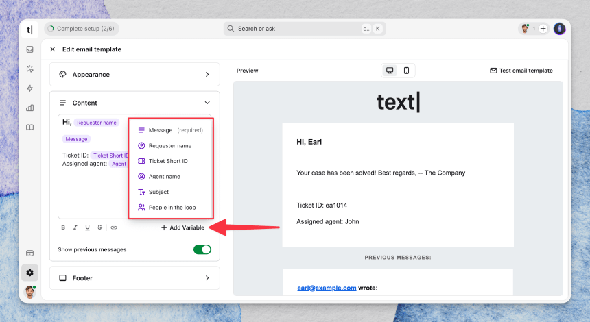 Email template variables