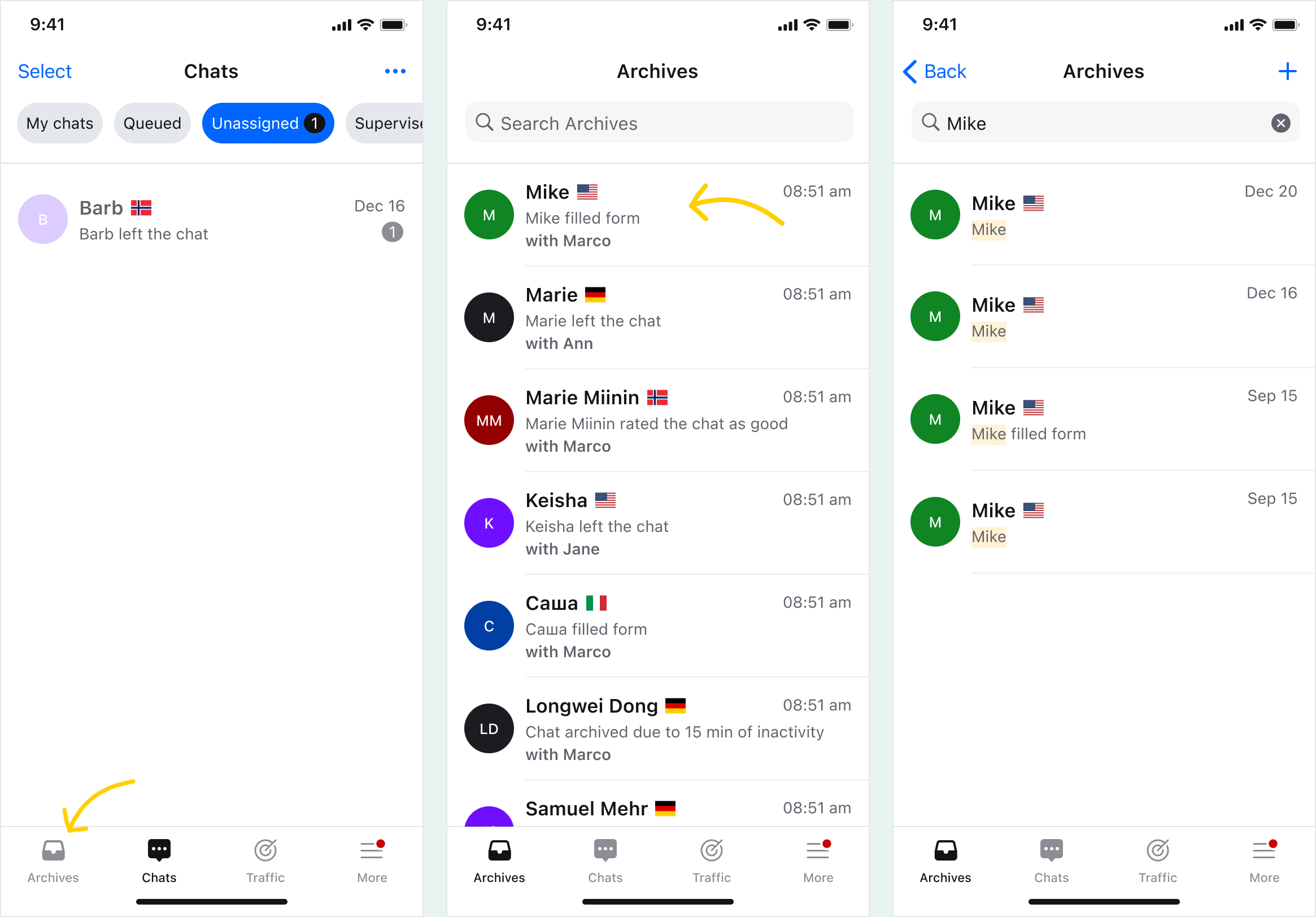 In LiveChat mobile you can open the Archives tab and find all the chats the customer had with you previously, without scrolling up in the ongoing chat