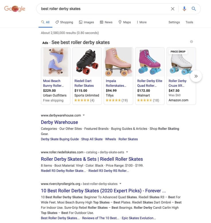 googls search intent roller derby skates