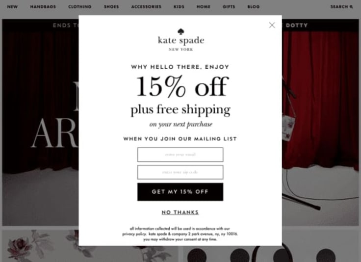 kate spade email marketing example