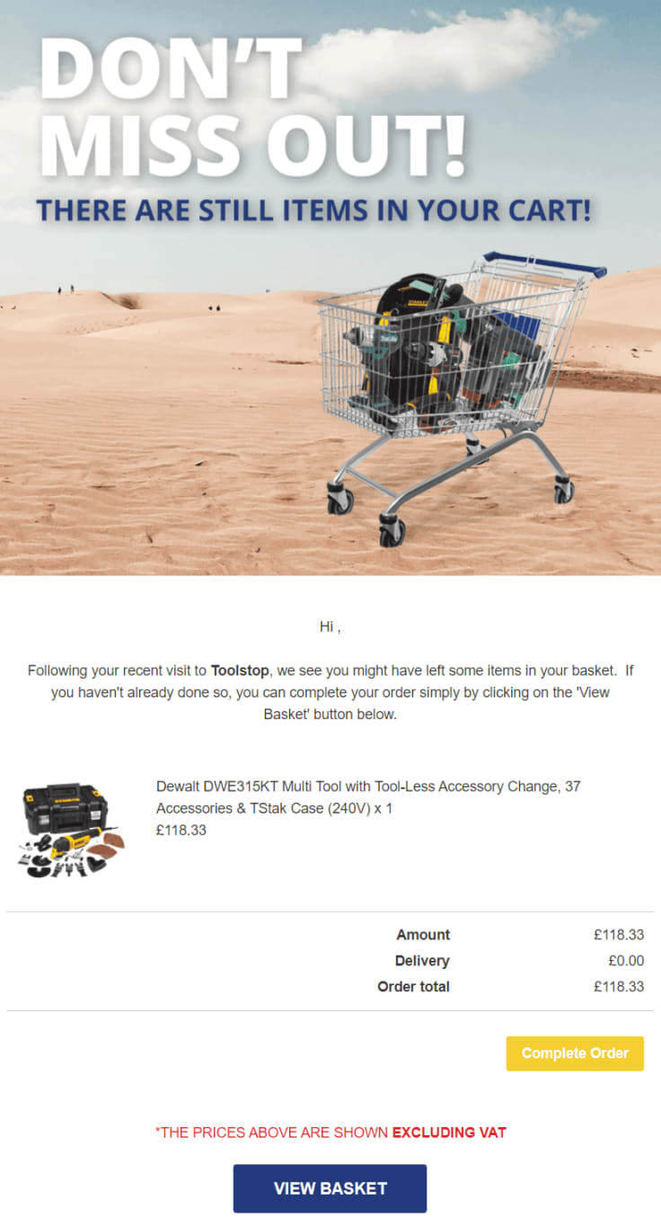 abandoned cart email