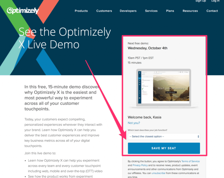 optimizely demo request cta