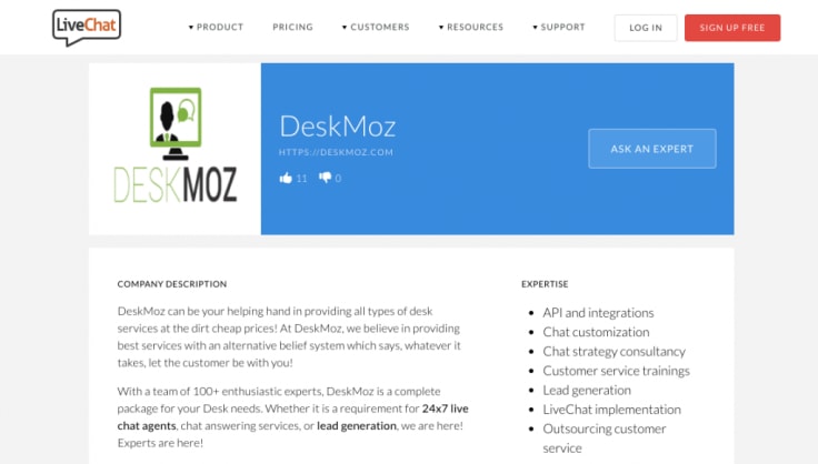 deskmoz livechat marketplace