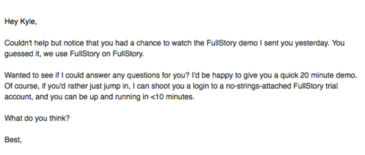 fullstory email example