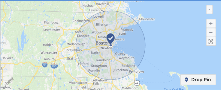 boston map with dropped pin