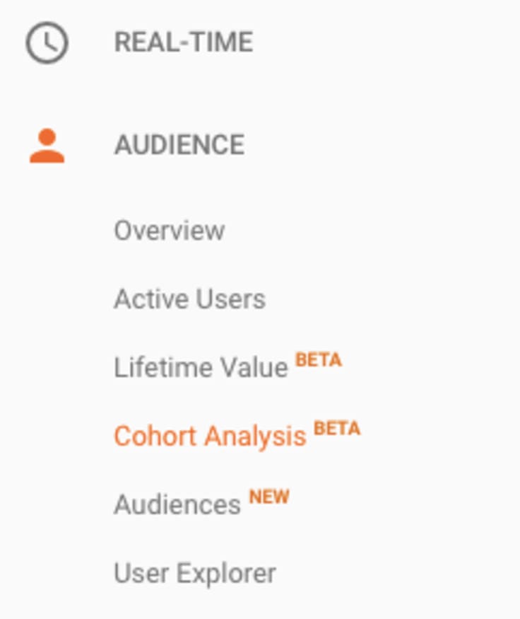 cohort analysis left side navigation