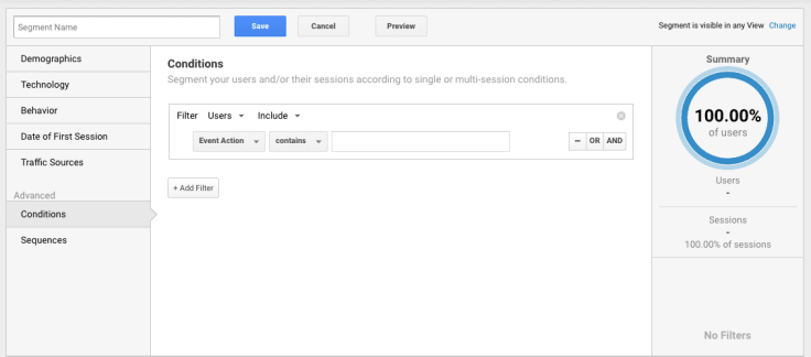 google analytics user segments view