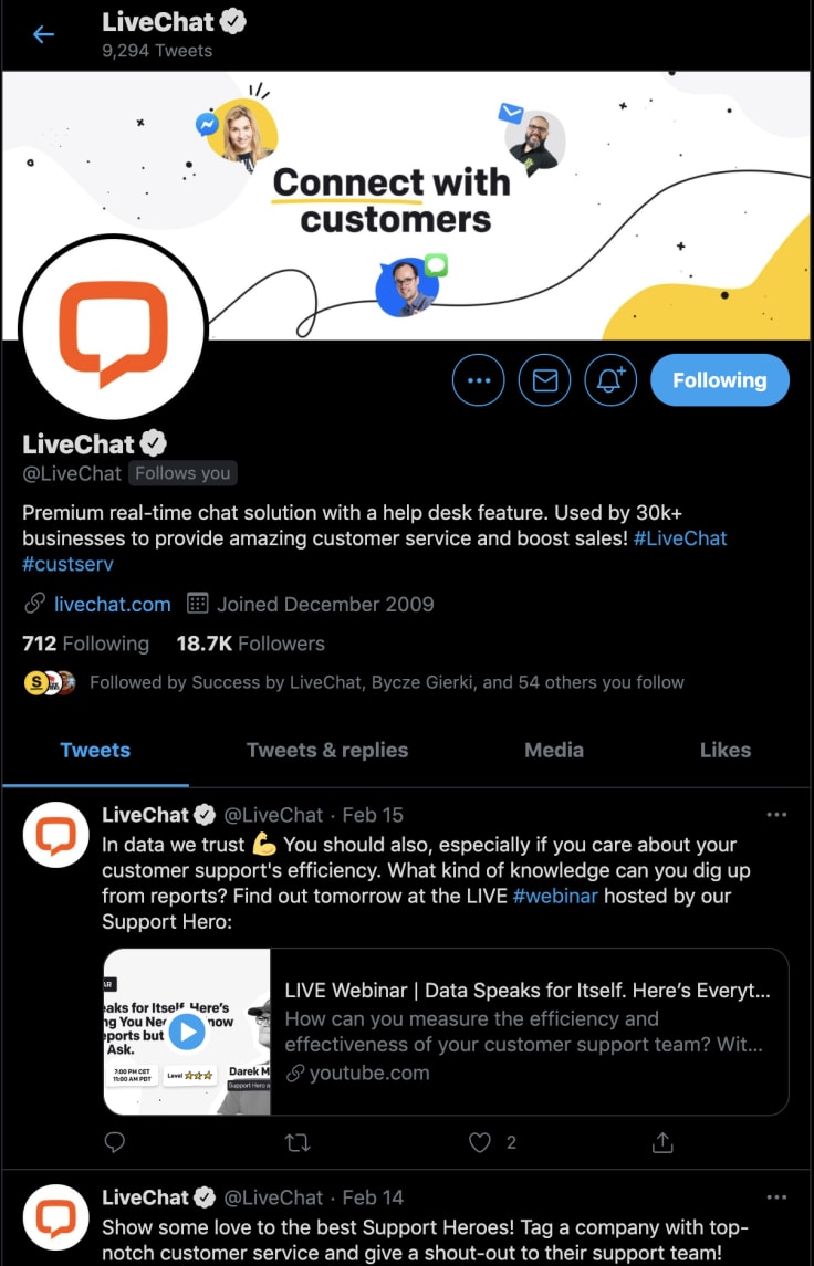 livechat twitter profile