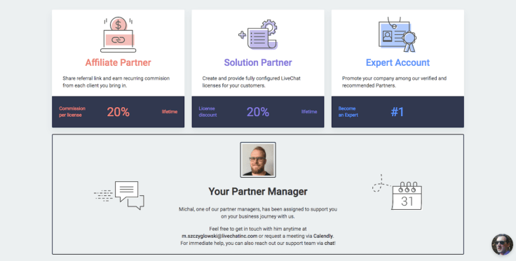 livechat partner program welcome screen view