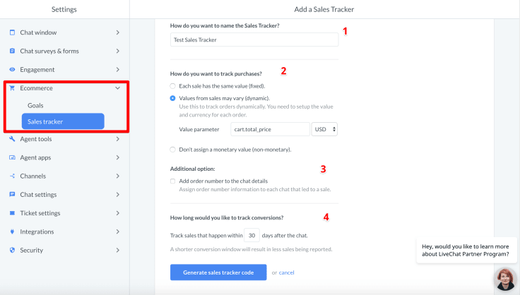 livechat sales tracker