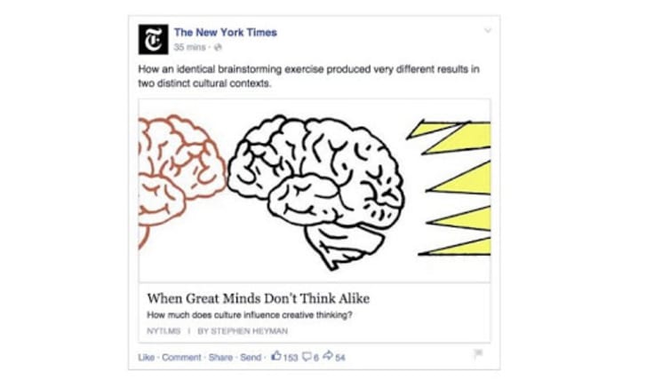 New York Times social media content on Facebook formatted with Open Graph tags for optimal exposure