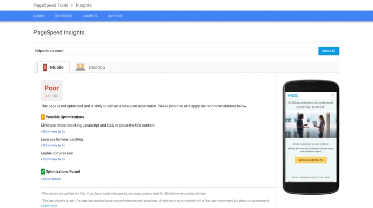 page speed tool mobile report google