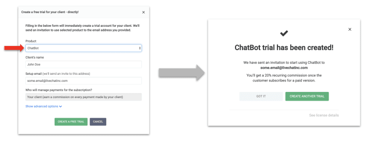 Process of creating new ChatBot account in LiveChat Partner Program