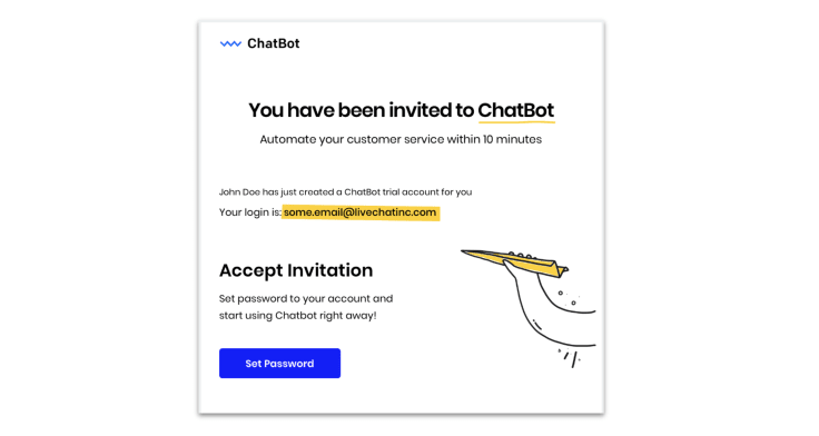 A template of ChatBot invitation that every customer receives 