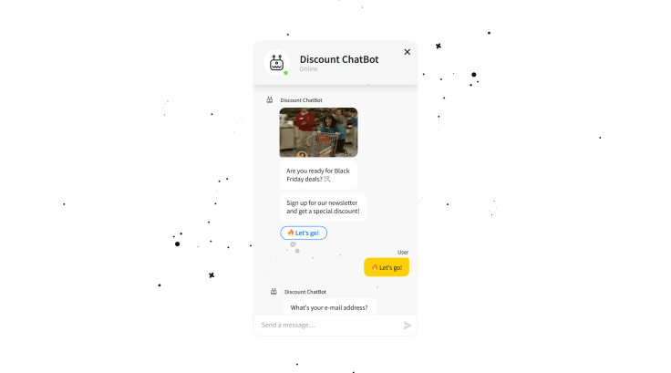 chatbot asking the user to sign to the newsletter