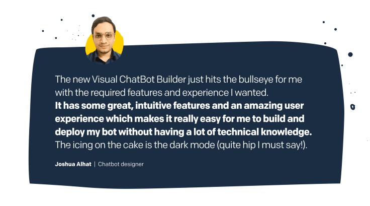 testimonial saying that ChatBot has some great features and amazing user experience 