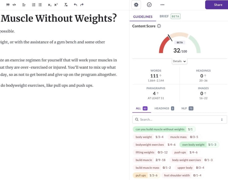 Surfer SEO dashboard