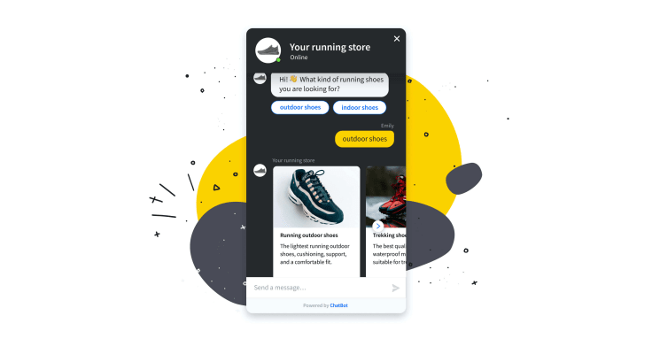 chatbot presenting products in a chat  widget