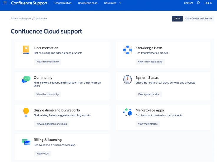 the confluence cloud help center as one of the best online knowledge base examples