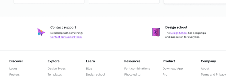 web footer inside canva's knowledge base online system